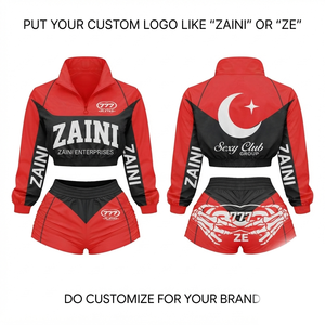 Conjunto Deportivo de 2 Piezas para Mujer, 120 GSM, Poliéster, con Capucha, Secado Rápido, Invierno, Rojo y Negro, Logotipo Personalizado por Sublimación, OEM, ODM - Product Image 1