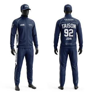 Survêtement de boxe en polyester interlock premium 320 GSM, bleu marine avec panneau latéral blanc, logo personnalisé par transfert thermique - Product Image 1