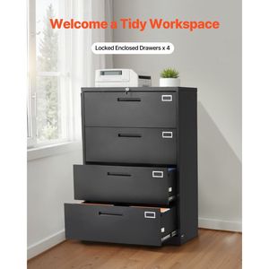 Armoire de classement verticale en métal à 4 tiroirs avec serrure et barre de suspension réglable, meuble de bureau de rangement haut pour dossiers - Product Image 2