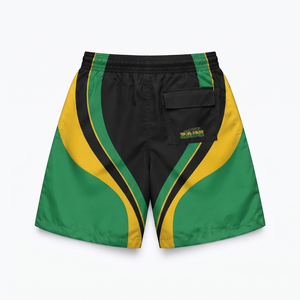 Shorts décontractés pour hommes en polyester/nylon, tissu 160g, séchage rapide, fermeture à cordon, taille mi-haute, panneaux contrastants vert/jaune/noir, soie - Product Image 2