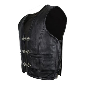 Gilet en cuir décontracté pour homme avec fermeture éclair sur le devant, léger et confortable, style motard, vêtement d'extérieur tendance pour un usage quotidien - Product Image 1