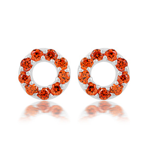 Classic S925 Sterling Silver Circle Shape Fine <b>Stud</b> <b>Earrings</b> With Orange <b>Crystal</b> Carnelian Rhinestones For Women's Everyday Wear - Product Image 1