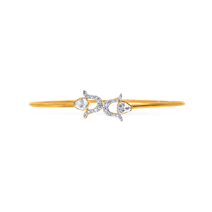 Luxury 18K Gold Plated Open Cuff <b>Bangle</b> <b>Bracelet</b> for Women | Pear Cut Cubic Zirconia Diamond Floral Leaf Design <b>Bracelet</b> | Elega - Product Image 2