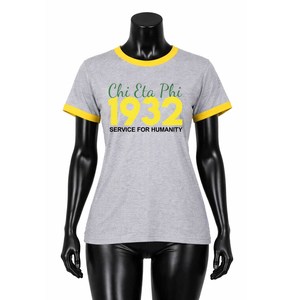 T-shirt décontracté personnalisé pour femme, col rond, manches courtes, broderie, style Ringer, Chi Eta Phi 1932 Sorority Fraternity, été - Product Image 1