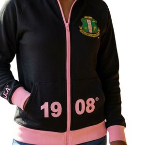 Black and <b>Pink</b> Women Full Zip Track <b>Jacket</b> with Embroidered Crest Long Sleeve Athletic Casual Sports Outerwear Comfortable Wear - Product Image 4
