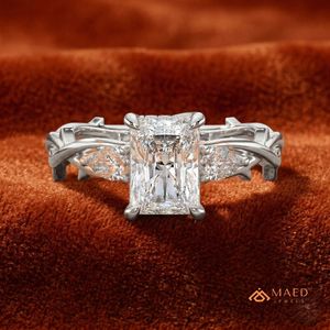 Elegant 925 Sterling Silver Radiant Cut Diamond Engagement <b>Ring</b> with Marquise Side Stones and Open <b>Split</b> Band for Women - Product Image 1