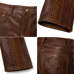 Pantalones de moto de cuero personalizados, de piel de cordero granulada, de pierna recta, perforados, lavados, para hombre, estilo urbano, otoño/invierno, de fábrica OEM - Product Image 4