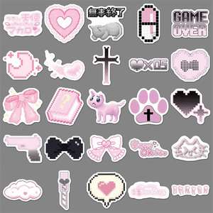 50-Piece Pink Pixel Art Stickers Sickly Cute Creative Cross-Border Design for <b>Suitcase</b> Planner & Water Cup - Product Image 3