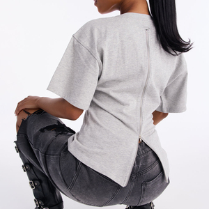 Women's Hip Hop Solid Jersey Slim Running Yoga Top With <b>Back</b> Zipper Casual Short Sleeve Fitness <b>T</b>-Shirt Skin-Friendly Women Tees - Product Image 4