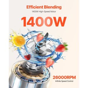 Blender professionnel commercial de 85 oz 1400W pour smoothies, multifonctionnel, pour la préparation des aliments, avec 2 tasses, moteur puissant - Product Image 2