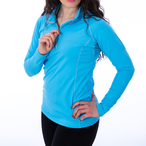 <b>Women's</b> Blue <b>Long</b> <b>Sleeve</b> Zip-Up <b>Polo</b> <b>Shirt</b> Solid Color Casual Style Quick Dry Knitted 100% Polyester Regular Length - Product Image 1
