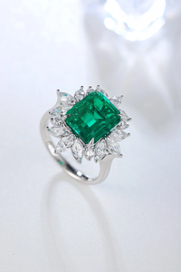 <b>Emerald</b> Cut Gemstone <b>Ring</b> With Diamond Accents 925 <b>Silver</b> Rhodium Plated Prong Setting Women's Classic Engagement <b>Ring</b> - Product Image 1