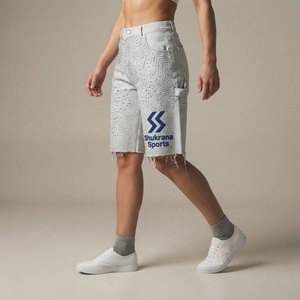 Pantalones Cortos de Mezclilla Cargo de Cintura Alta para Hombre con Estampado de Lentejuelas Brillantes y Dobladillo Desgarrado, Estilo Urbano, para Verano - Product Image 1