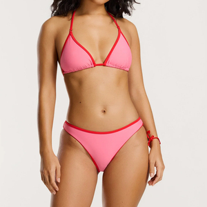 Popular Sexy Bikini Sets Solid Red Beachwear for Women Lace up Bathing Suit <b>Thong</b> Swimsuit Two Pieces Set - Product Image 2