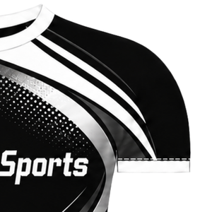 Camiseta Deportiva de Compresión Personalizada en Blanco y Negro, Manga Corta, Cuello Redondo, Diseño de Ondas, para Entrenamiento Deportivo - Product Image 4