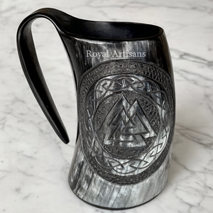 Cuerno para beber de buey Natural de estilo vikingo de lujo con borde de latón y tallado hecho a mano para regalos de vino Mead Beer Ale - Product Image 6