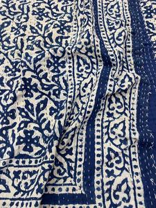 Hot Selling Handmade Indian Vintage Indigo Block Printed Cotton Kantha <b>Quilt</b> Reversible Bedding Bedspread <b>Throw</b> Blanket - Product Image 5
