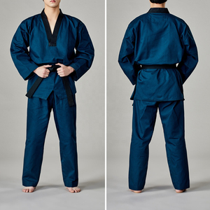 Dobok d'arts martiaux traditionnel blanc uni à col en V, en tissu lisse, avec ceinture, pour l'entraînement - Nouveauté - Product Image 5
