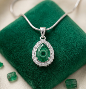 Collier pendentif ovale en argent 925 avec pierre verte et strass, bijou pour femme - Product Image 3