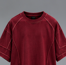 เสื้อยืดโอเวอร์ไซส์สีแดงสำหรับผู้ชาย คอกลม สไตล์สตรีทแวร์ - Product Image 2