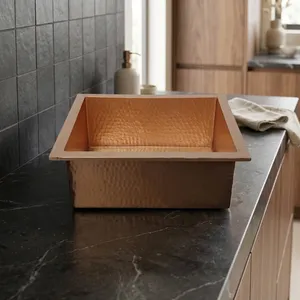Fregadero de Cocina de Cobre Martillado Hecho a Mano, Fregadero de Preparación de Cocina de Cobre Rústico de Lujo de Una Sola Cubeta para Instalar Bajo Encimera - Product Image 5