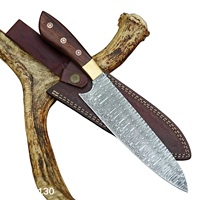 Pisau Koki Baja Damaskus Dengan Sarung Kulit Gagang Kayu Rosewood Full Tang Dapur Kekerasan Tinggi Ekstra Tajam Gagang Kayu Rosewood