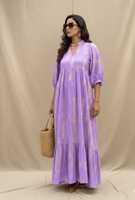 Robe longue ample pour femme en viscose, col en V, demi-manches, style bohème, tie-dye, col contrastant, écologique, respirante et lavable