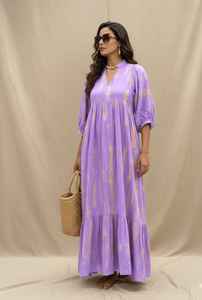 ชุดเดรสยาวคอวีลายมัดย้อมแบบยั่งยืนสำหรับผู้หญิง แขนสั้น สไตล์โบฮีเมียน ผ้าวิสโคส สำหรับฤดูร้อน - Product Image 2