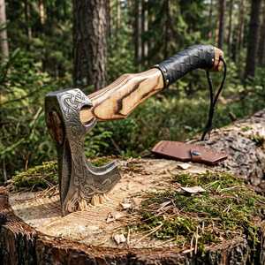 Custom Handmade Forged Carbon Steel Axe Outdoor Camping Hunting Hatchet Wooden Handle Survival Axe With Cover Survival <b>Tool</b> - Product Image 5