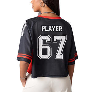Camiseta Corta de Malla para Mujer, Estilo Fútbol Americano, Manga Raglán, Detalle de Rayas, Nombre y Número Personalizables, Ropa Deportiva, Fabricante OEM ODM - Product Image 4