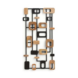 Mosaïque murale rectangulaire géométrique artisanale en bois de manguier brun, style Mid-Century Modern, 40x40cm - Décoration artisanale en gros Aqudus - Product Image 4