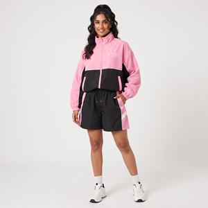 Embroidered Logo Women's Stand Collar Windbreaker Jacket Waterproof <b>Twin</b> <b>Set</b> Ladies 100% Nylon Jacket Lightweight Shorts <b>Set</b> - Product Image 1