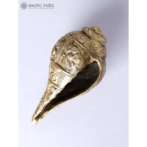 รูปปั้นทองเหลืองแกะสลักที่น่าดึงดูดใจขนาด5นิ้วของหอยสังข์สำหรับตกแต่งบ้านของขวัญและวัดผลิตในอินเดีย - Product Image 3