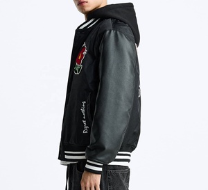 Blouson universitaire en jean respirant et coupe-vent pour homme, col montant, avec lettres, qualité supérieure, personnalisé, pour l'hiver, style urbain, vente en gros - Product Image 2