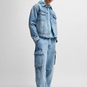 Chaqueta Vaquera Azul Personalizada para Hombre, Estilo Deslavado, Corte Ajustado Informal, Prenda Exterior de Mezclilla para Moda Urbana y Estilo Callejero - Product Image 6