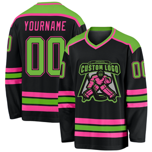 Custom Black Laced-Neck Pull Short Breathable Hockey Jersey 3D Embroidery Personalized Ice Hockey Wear Pakistan Manufacturer - Product Image 1