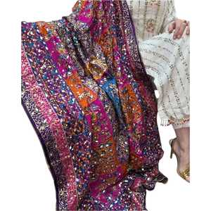 Boho Mirror Work Designer <b>Shawl</b> Stylish Silk <b>Shawls</b> Embroidered Ethnic <b>Wedding</b> Festive Ladies Wear Custom Designs & Colors - Product Image 1