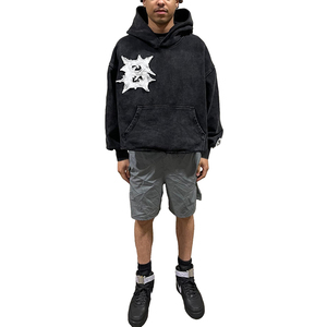 Sudadera con capucha de estilo urbano para hombre, de diseño personalizado, con efecto desgastado, de gran tamaño, de tejido grueso, con lavado vintage, bordado y patchwork, de corte cropped y estilo boxy - Product Image 6
