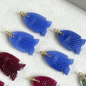 จี้ปลาแคลเซโดนีสีน้ำเงิน พลอยกึ่งมีค่าธรรมชาติ เครื่องประดับเงินแท้ 925 แกะสลักด้วยมือ รูปปลาคริสตัลคุณภาพสูง - Product Image 2