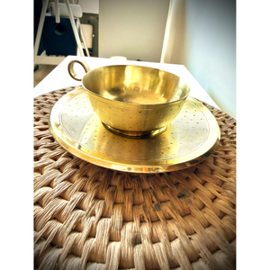 Tasse à thé et soucoupe en laiton sculptées, design simple, service à thé rond, finition dorée, accessoires de vaisselle décoratifs, fournitures cadeaux - Product Image 5
