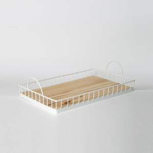 Modern Design Wire And Wooden <b>Tray</b> With Strong Construction For Serving Food Drinks <b>Snacks</b> In Kitchen And Dining Room - Product Image 6