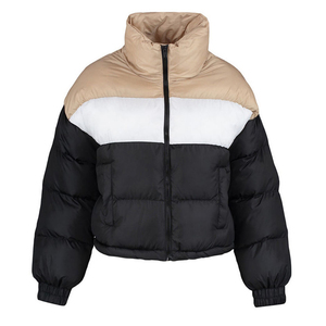 Women's Color Blocked <b>Quilted</b> Bubble Jacket Hooded Zipper Closure Full Sleeve Winter Short Length Thick Polyester <b>Wadding</b> - Product Image 2