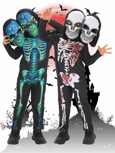 Disfraz de Esqueleto de Dos Cabezas para Niños, Color Beige, Divertido y Aterrador, para Halloween, Cosplay, Actuaciones Escénicas - Product Image 1