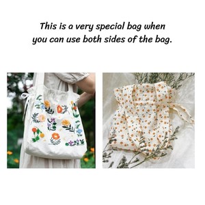 Bolsa de Mano de Lona de Algodón Bordada Personalizada, Bolsa de Compras Reversible con Estampado Floral, Bolsa de Regalo con Cordón para Uso en Compras - Product Image 3