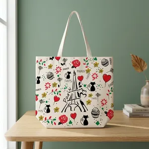 Sac fourre-tout en toile naturelle écologique 18x15 pouces, réutilisable, tissé, pour les courses, avec poignées durables pour les courses quotidiennes - Product Image 3