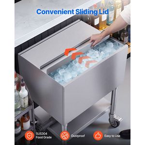 Contenitore per Ghiaccio in Acciaio Inox per Cucina Commerciale, Capacità Massima 65,1 Qt, Coperchio Scorrevole, 24 X 19 X 35 Pollici, Portabottiglie - Product Image 6