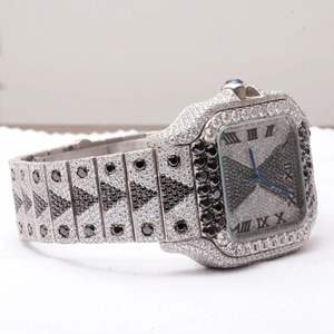 Montre Hip Hop Business à mouvement quartz, diamant Moissanite VVS de laboratoire taille ronde, bracelet en or jaune 20 mm, cadran en verre, faite à la main - Product Image 3