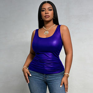 Oferta especial en Temu: Top morado liso para mujer, sin mangas, con cuello redondo, fruncido y ajustado, ideal para fiestas. - Product Image 4