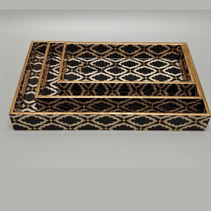Black Geometric Enamel Serving Tray Set of 3 – Modern Luxury Food-Safe MDF & <b>Paper</b> Nesting Trays for <b>Kitchen</b> Dining & Home Decor - Product Image 1