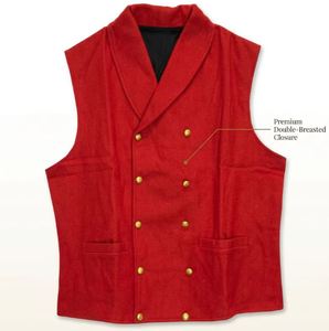 Gilet de Costume Homme Rouge Croisé en Laine Style Vintage pour Reconstitutions Historiques du XIXe Siècle - Product Image 4